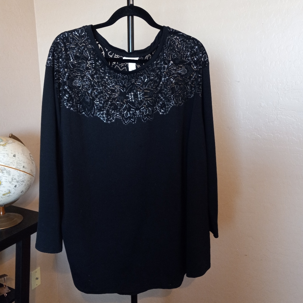 Ava & Viv Glitter Sheer Mesh Blouse
